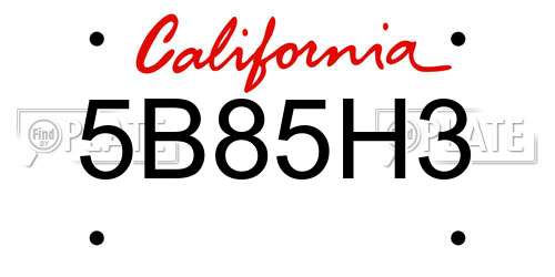 5B85H3 California License Plate
