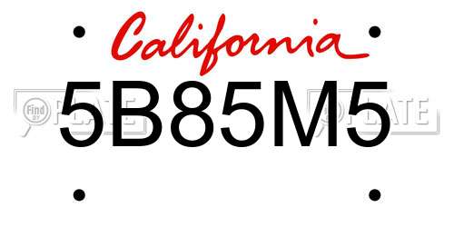 5B85M5 California License Plate