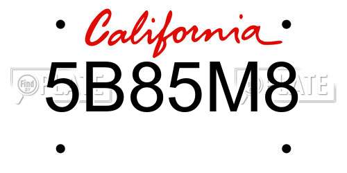 5B85M8 California License Plate