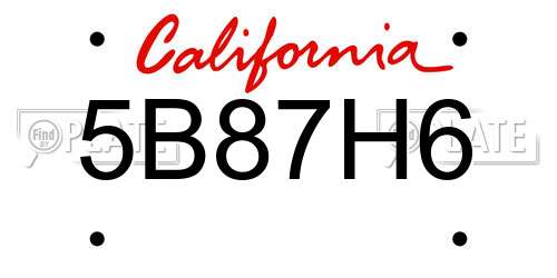 5B87H6 California License Plate