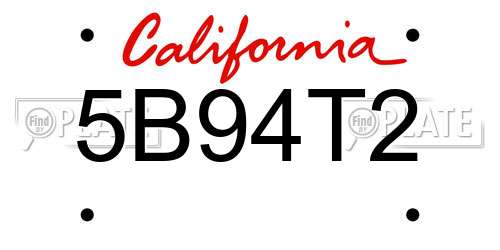 5B94T2 California License Plate