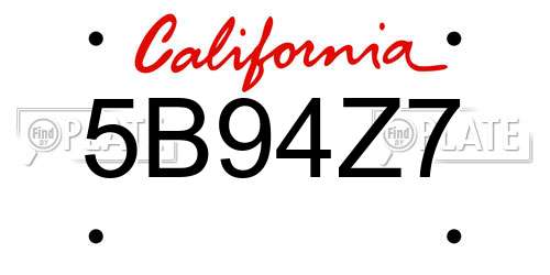 5B94Z7 California License Plate