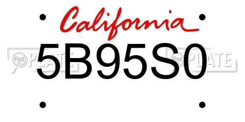 5B95S0 California License Plate