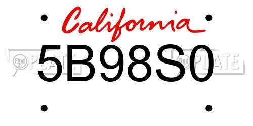 5B98S0 California License Plate