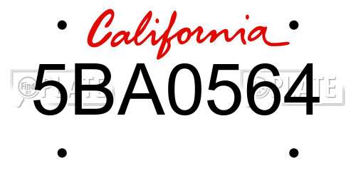 5BA0564 California License Plate