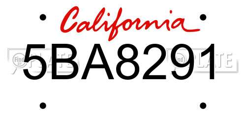 5BA8291 California License Plate