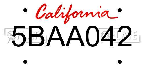 5BAA042 California License Plate