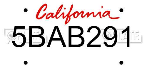 5BAB291 California License Plate