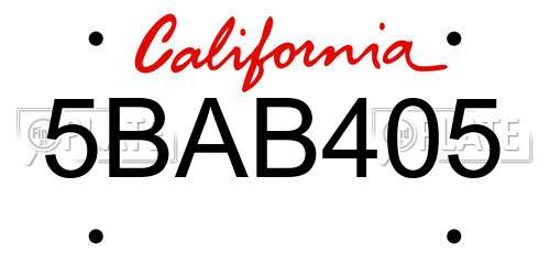 5BAB405 California License Plate