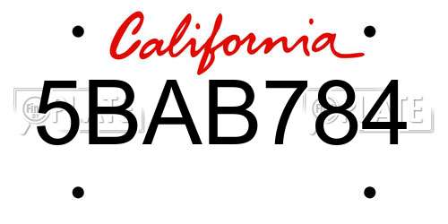 5BAB784 California License Plate