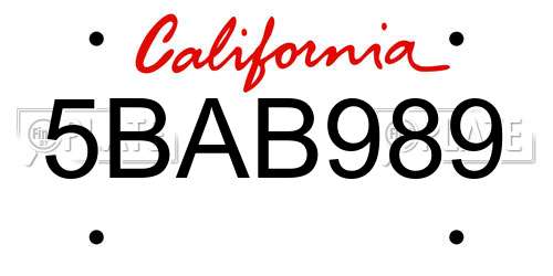 5BAB989 California License Plate