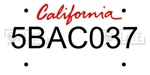 5BAC037 California License Plate