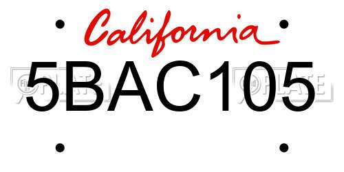 5BAC105 California License Plate