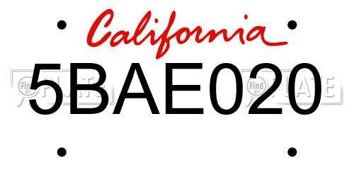 5BAE020 California License Plate