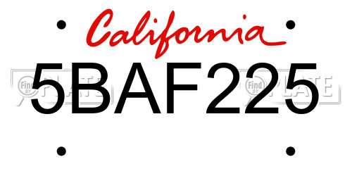 5BAF225 California License Plate