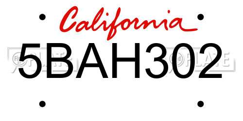 5BAH302 California License Plate