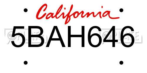 5BAH646 California License Plate