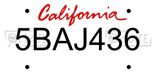 5BAJ436 California License Plate