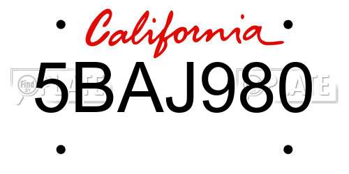 5BAJ980 California License Plate