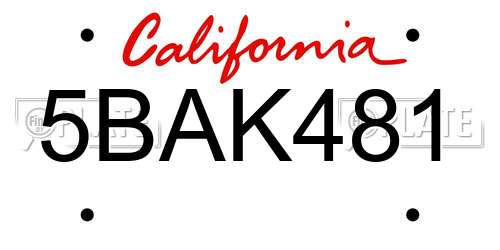 5BAK481 California License Plate
