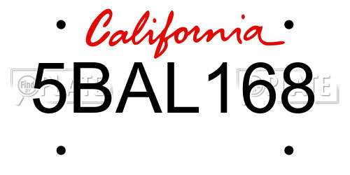 5BAL168 California License Plate
