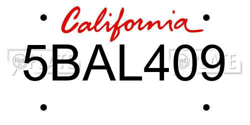 5BAL409 California License Plate