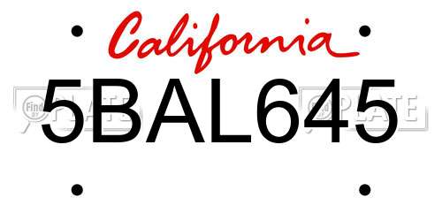 5BAL645 California License Plate