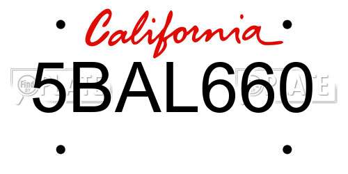 5BAL660 California License Plate