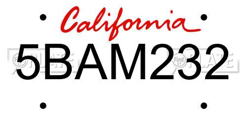 5BAM232 California License Plate