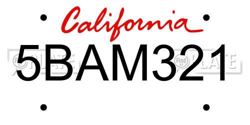 5BAM321 California License Plate