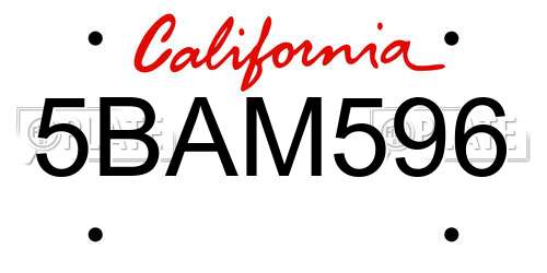 5BAM596 California License Plate