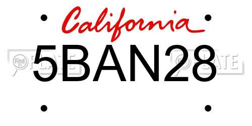 5BAN28 California License Plate