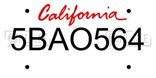 5BAO564 California License Plate