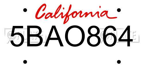 5BAO864 California License Plate