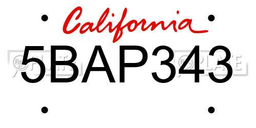 5BAP343 California License Plate
