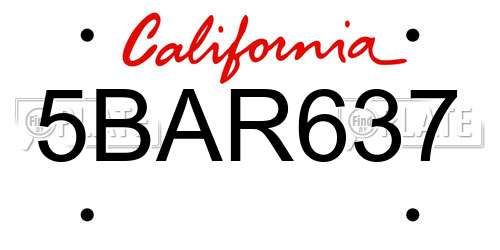 5BAR637 California License Plate