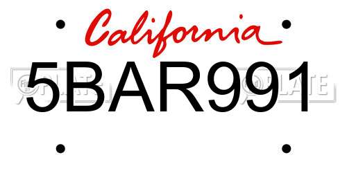 5BAR991 California License Plate