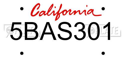 5BAS301 California License Plate