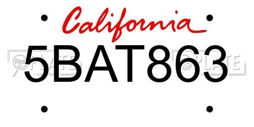 5BAT863 California License Plate