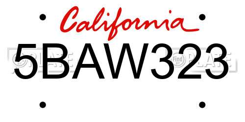 5BAW323 California License Plate