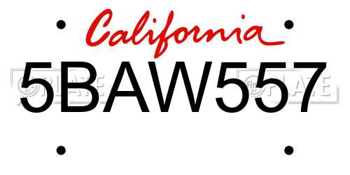 5BAW557 California License Plate