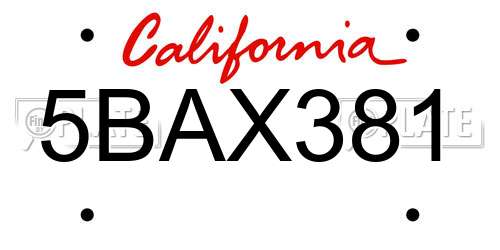 5BAX381 California License Plate