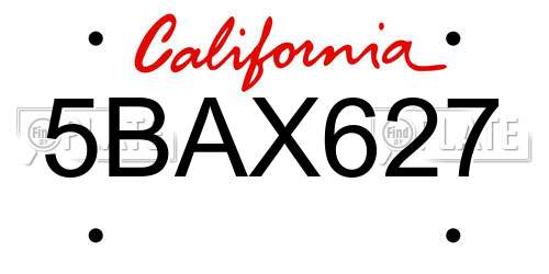 5BAX627 California License Plate