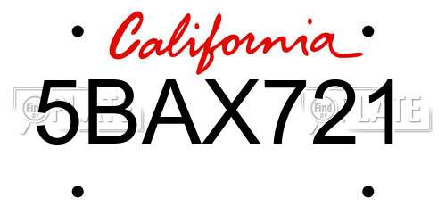 5BAX721 California License Plate