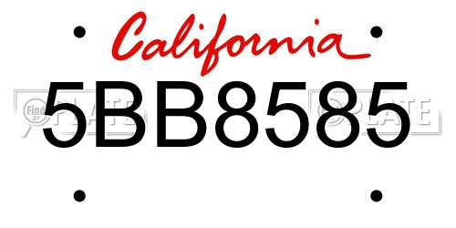 5BB8585 California License Plate
