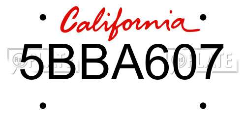 5BBA607 California License Plate