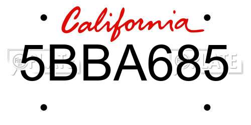 5BBA685 California License Plate