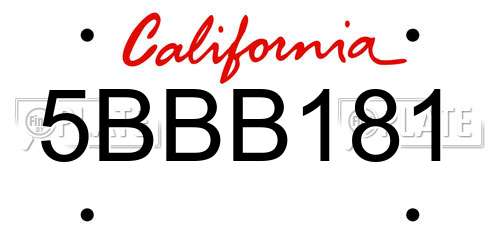 5BBB181 California License Plate