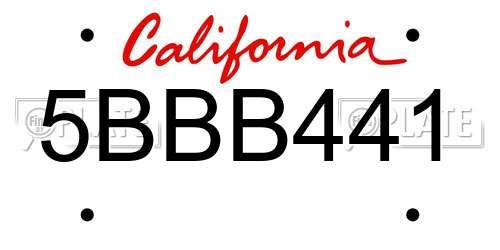 5BBB441 California License Plate