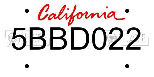 5BBD022 California License Plate